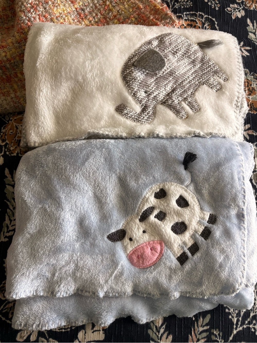 Mud Pie Blue Cow & Cream Elephant Cozy Blanket Duo